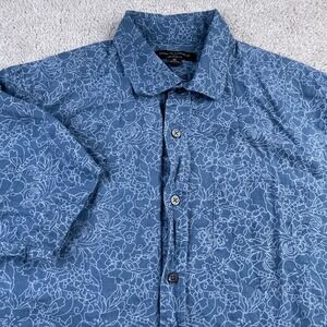 Banana Republic Shirt Mens Medium Blue Floral Linen Blend Slim Fit‎ Camp Coastal